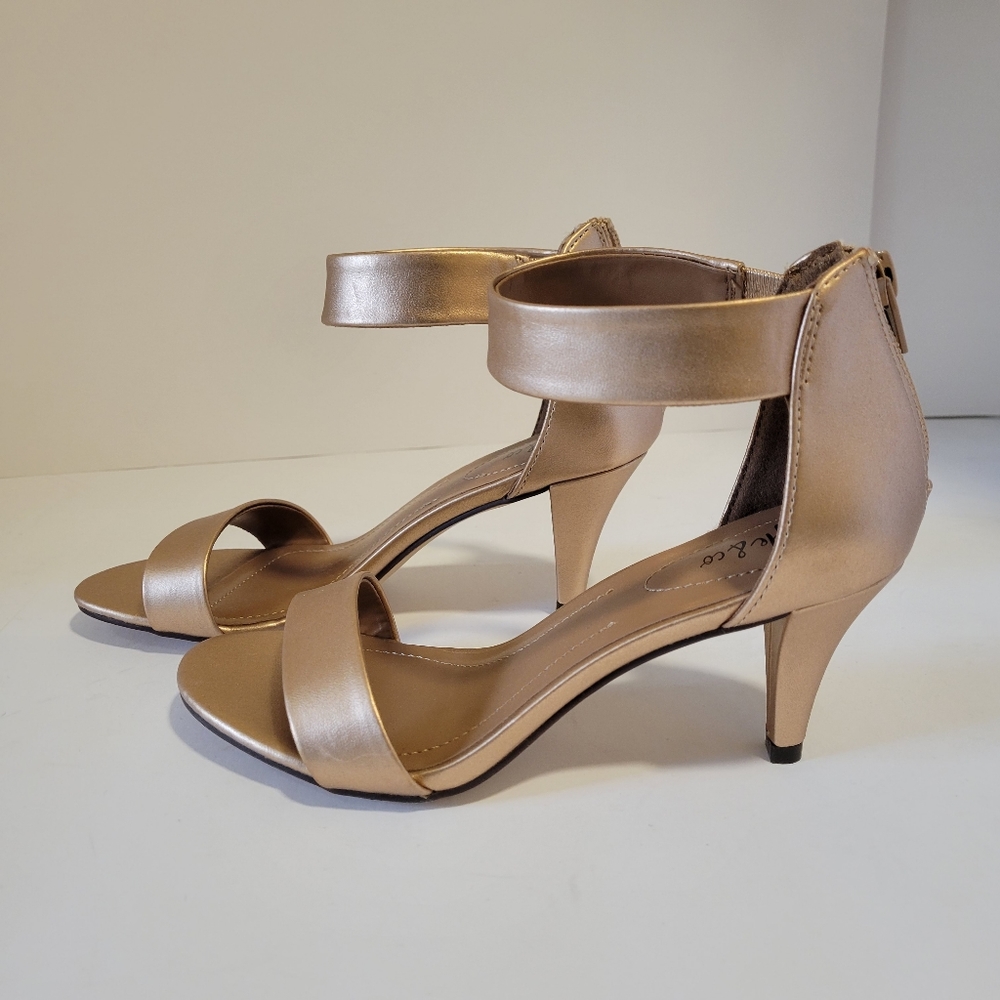 Metalic Rose gold kitten heel dress sandals